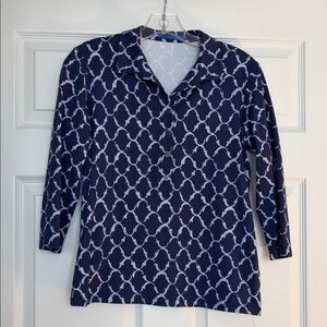 J. McLaughlin Navy and White Chain Print Button Down